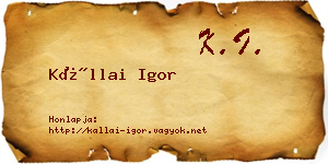 Kállai Igor névjegykártya